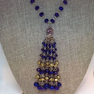 Long Shiny Prism Cut Beaded Tassel Necklace